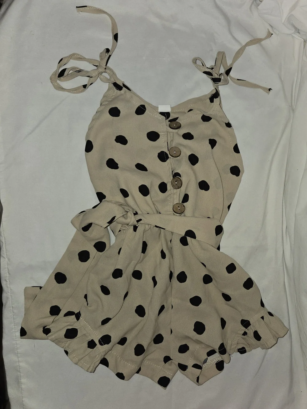 Polka Dot Tie-Shoulder JumpSuit in Beige SZ 2T